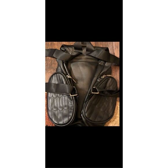 Black Owl Backpack with adjustable straps, soft, PU, leather versatile, travel b main image 6